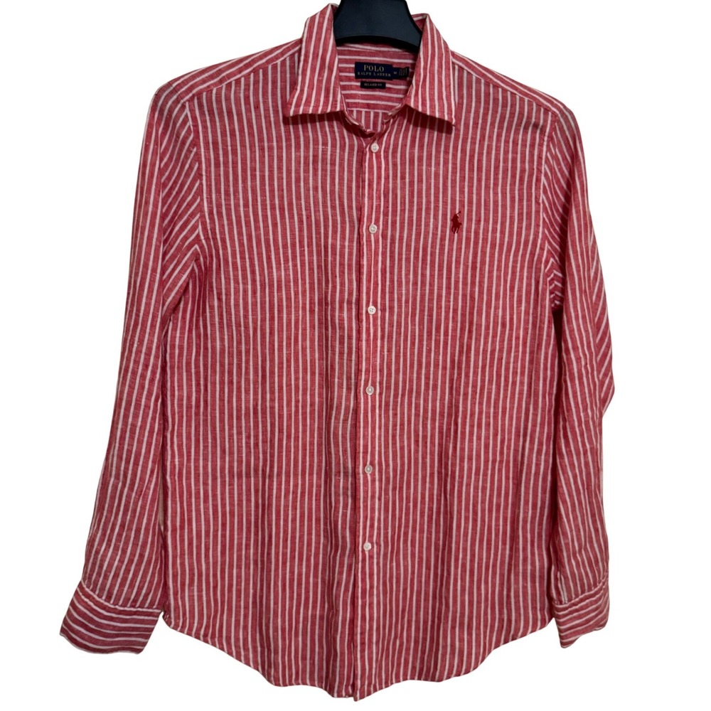 Polo Ralph Lauren Button Down Shirt Mens M Long Sleeve Linen Red Relaxed Fit